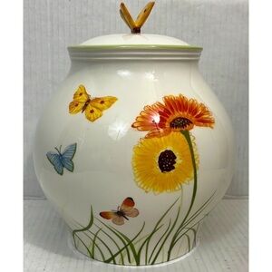 Harry And David Daisy Garden Cookie Jar Canister Butterfly Flower Ceramic Large